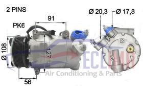 ECLIMA 122165 - COMPRESOR FORD MONDEO S-MAX 2.0 TDCI ´10 PV6 110MM 12V