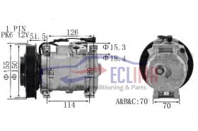 ECLIMA 122053 - COMPRESOR VALTRA T144-174-175 PV6 12V 150MM